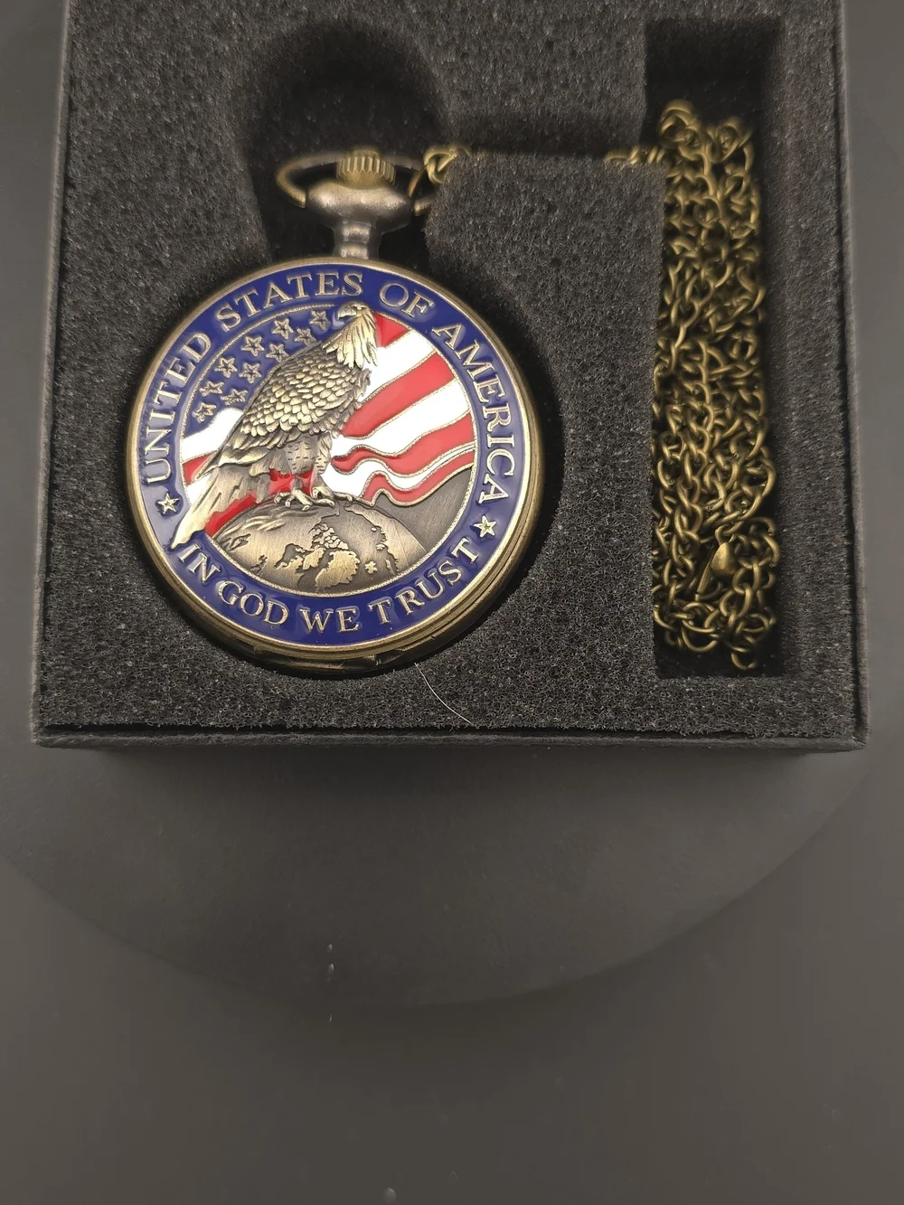 Patriotic Eagle Pocket Watch - Blue and Gold Finish